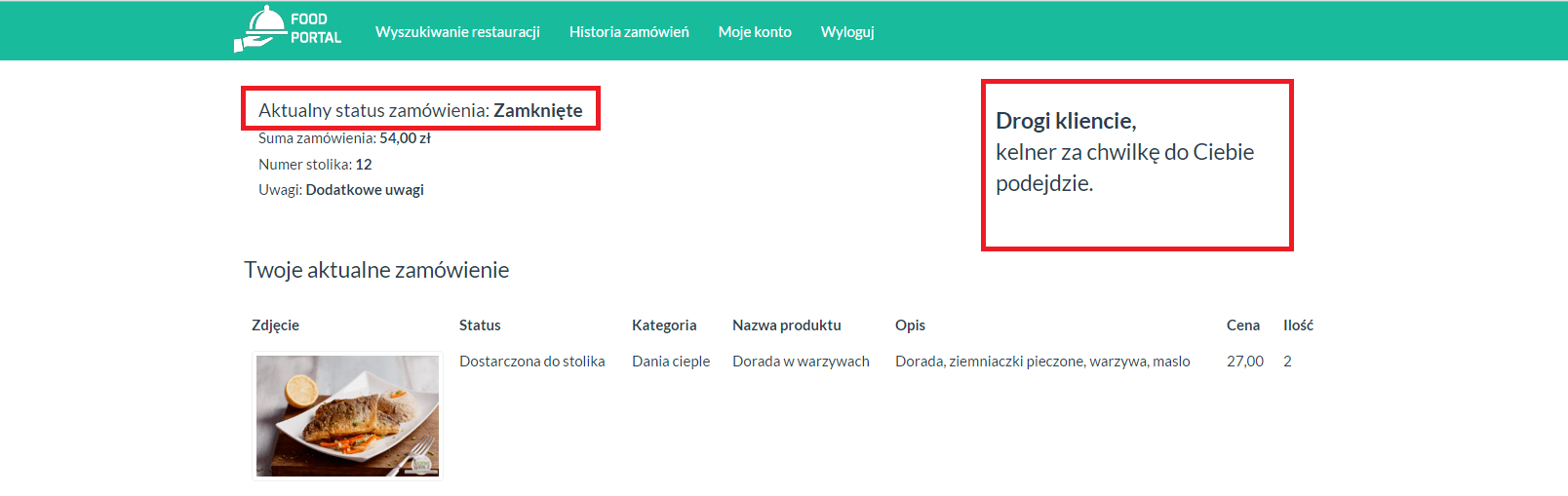 Aktualne zamówienie