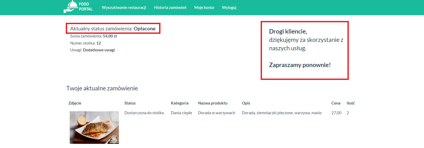 Aktualne zamówienie